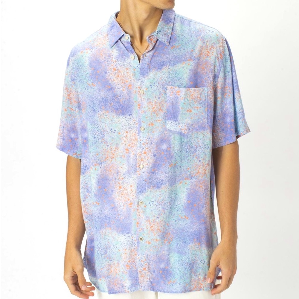 Barney Cools Blue Purple Orange Sea Spray Colored Short Sleeve Button-Down Shirt
